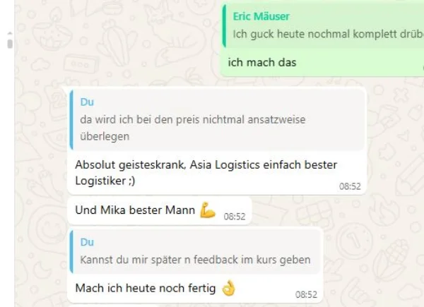 WhatsApp-Feedback: Asia Logistics und Mika als bester Ansprechpartner