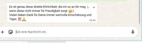 WhatsApp-Feedback zu Mikas Einschätzungen und Tipps
