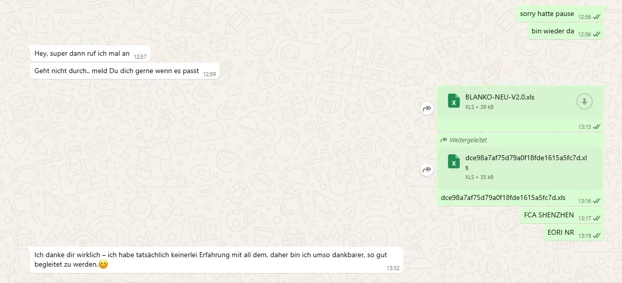 WhatsApp-Feedback: dankbar für die gute Begleitung beim Import