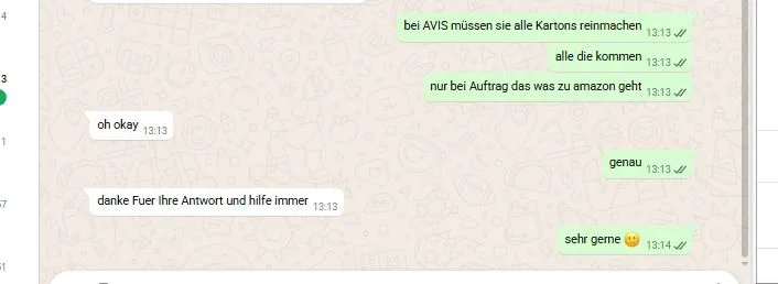 WhatsApp-Feedback: Dank für Antwort und Hilfe